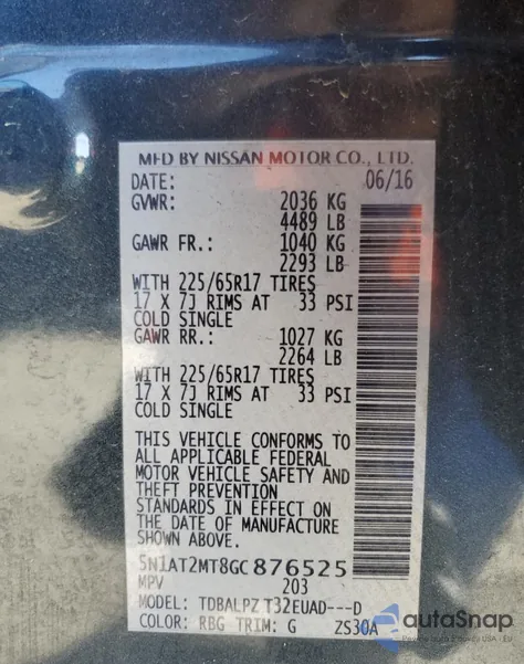 2016 Nissan Rogue S from USA, damaged, VIN 5N1AT2MT8GC876525